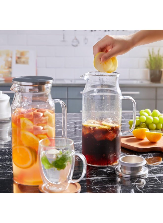 كيل › إبريق زجاجي بغطاء وفوهة 1.5 لتر 50 أونصة إبريق ماء بوروسيليكات مقاوم للحرارة للمشروبات الساخنة والباردة إبريق رفيع لباب الثلاجة للعصير والليمون والماء والحليب والشاي المثلج - Image 5